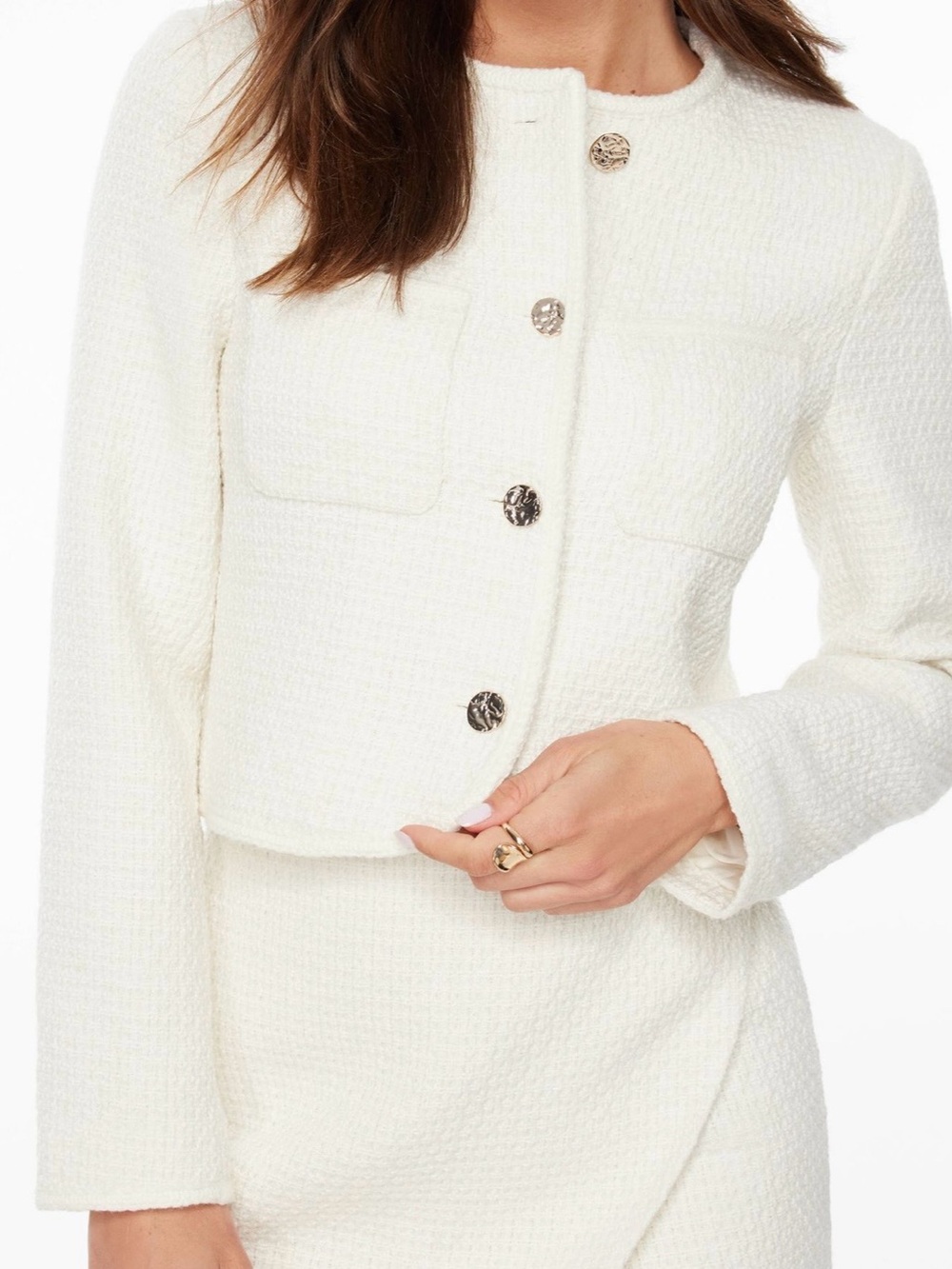 Dynamite White Cropped Tweed Blazer - Size XS - Old Money Chic Aesthetic - Picture 4 of 4